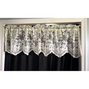 Lace Floral Cream Window Valance Curtain 17"L x 64"W Scalloped Edges